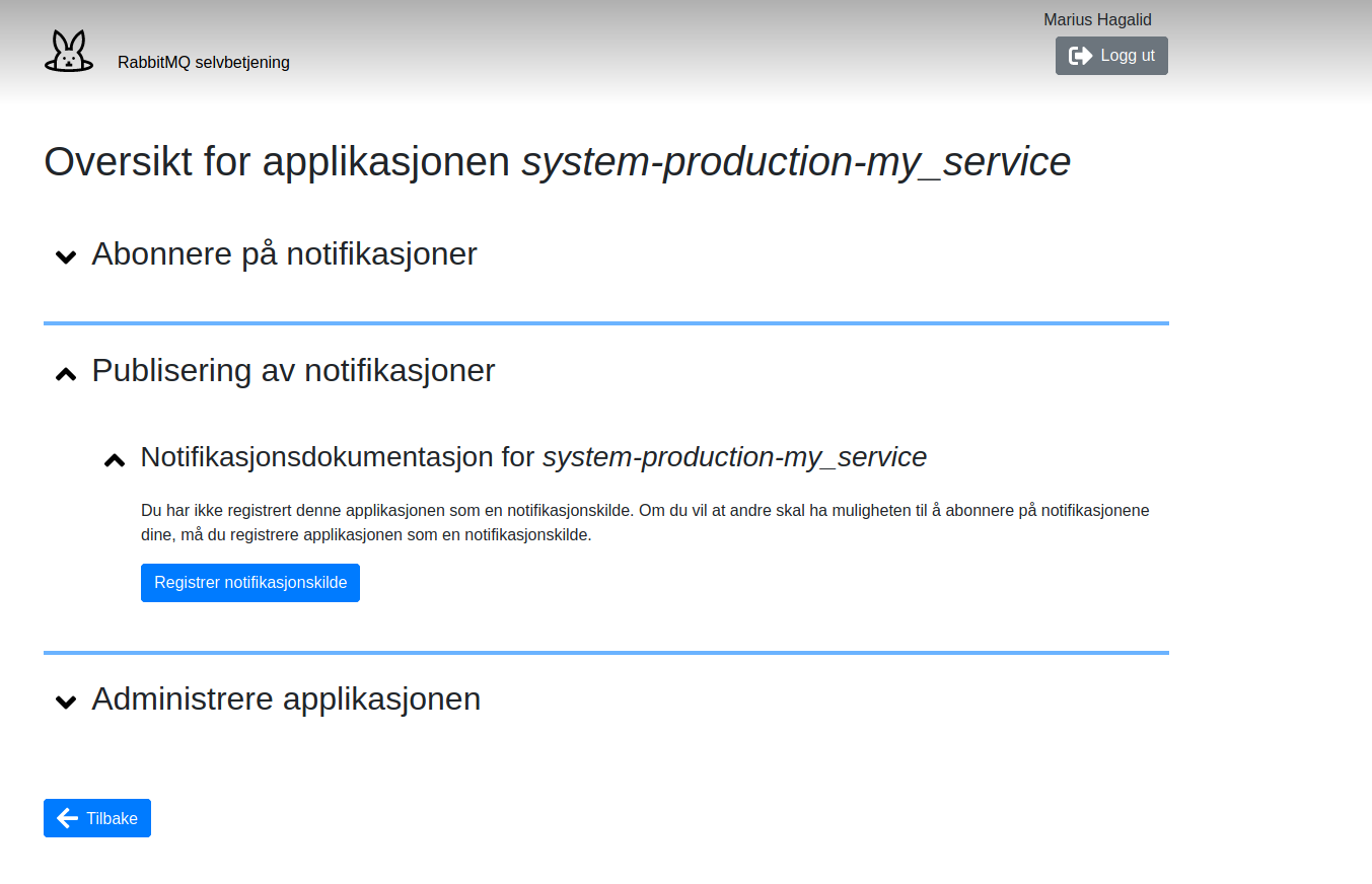 Skjermskudd av hovedsiden til en applikasjon i selvbetjeningsportalen