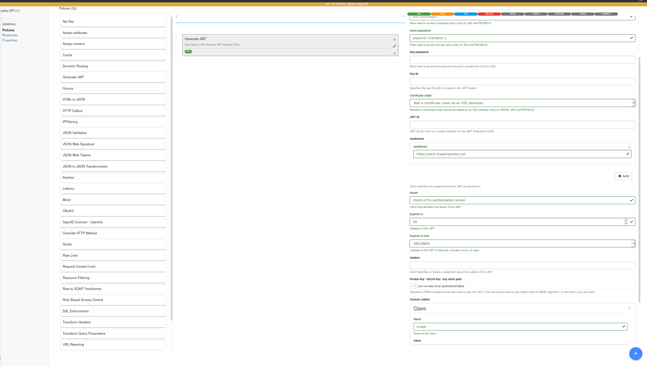 Generate JWT policyen