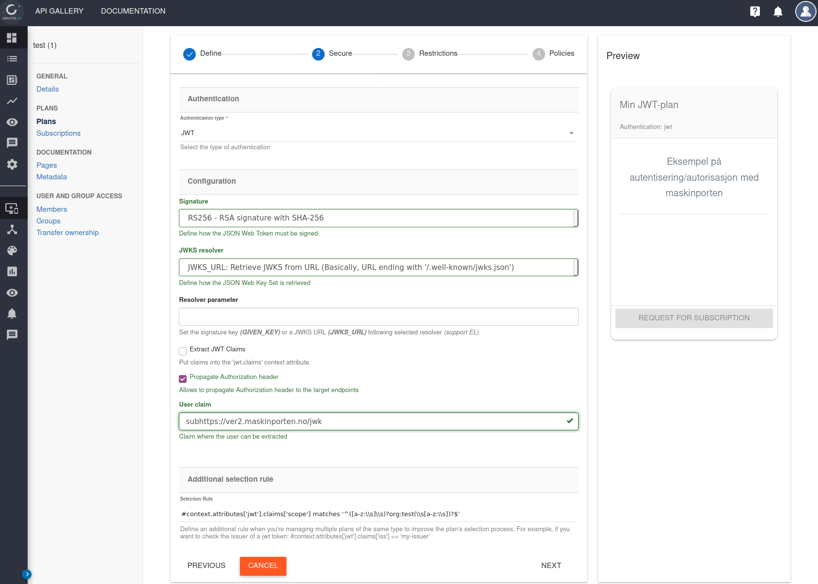 Meny for vinduet Secure